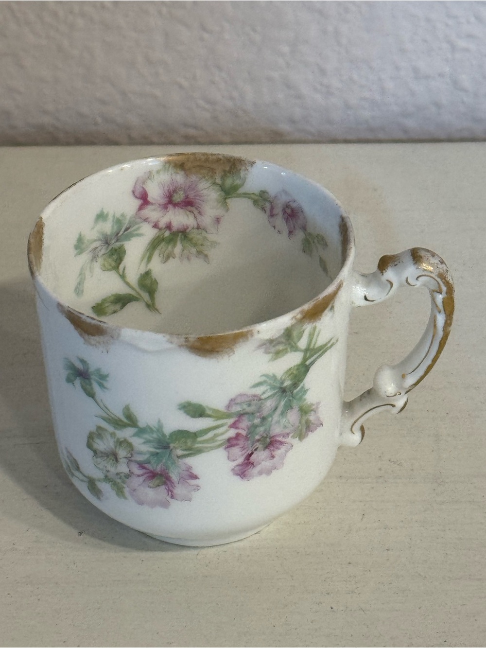 Vintage Haviland Limoges Floral Porcelain Demitasse Cup with Gold Trim